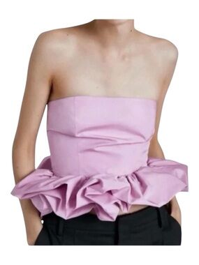 ZARA Pink Strapless Peplum/Puff Bottom Crop Top, Size S.